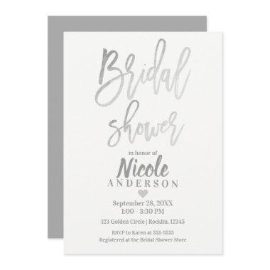 BRIDAL SHOWER Elegant Silver Foil Modern Script Invitations