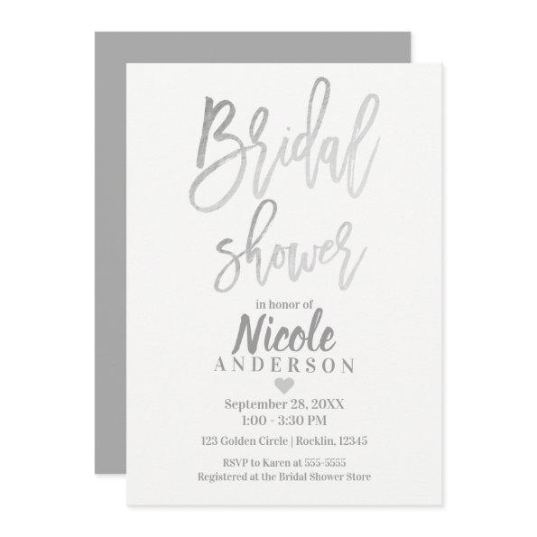 BRIDAL SHOWER Elegant Silver Foil Modern Script Invitations