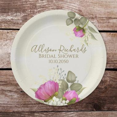 Bridal Shower Elegant Watercolor Floral Peonies Paper Plates