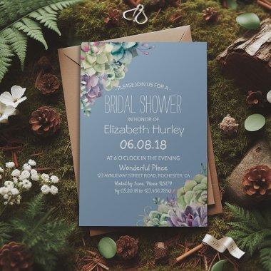 Bridal Shower Elegant Watercolor Succulent Plants Invitations