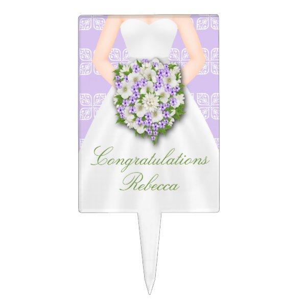 Bridal Shower Elegant Wedding Dress Personalized Cake Topper