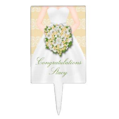 Elegant Wedding Dress Personalized Cake Topper