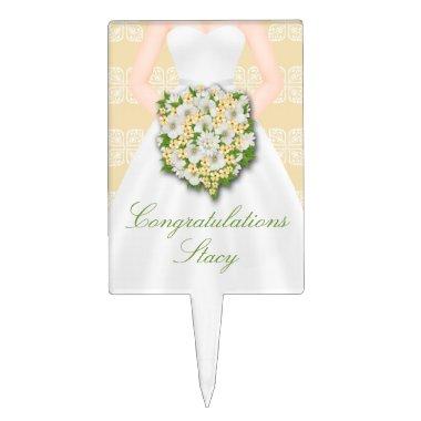 Bridal Shower Elegant Wedding Dress Personalized Cake Topper