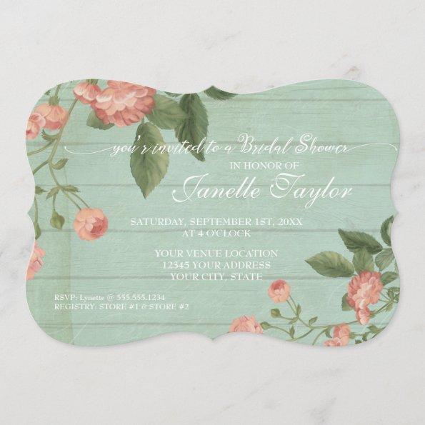 Bridal Shower Elegant Wood Pretty Vintage Floral Invitations