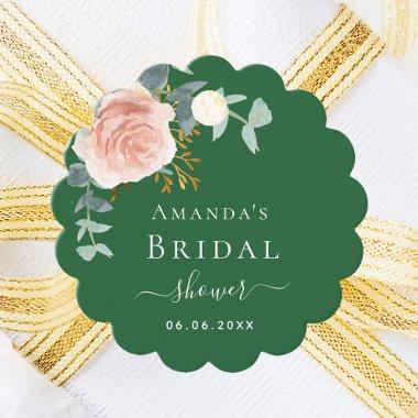 emerald green rose gold florals Favor Tags