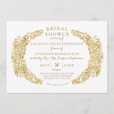 Bridal Shower Engraved Floral Acanthus Gold Leaf Invitations