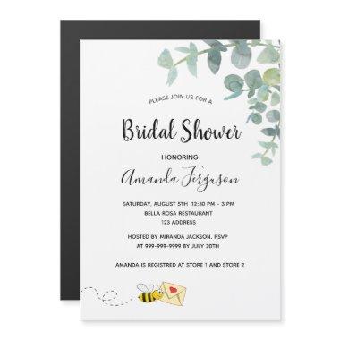 Bridal Shower eucalyptus bee white elegant Magnetic Invitations
