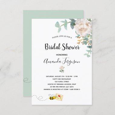 Bridal Shower eucalyptus floral bumble bee Invitations