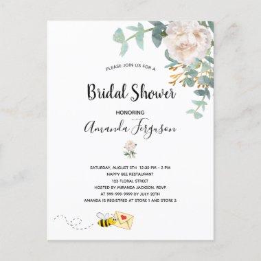 Bridal Shower eucalyptus floral bumble bee Invitation PostInvitations