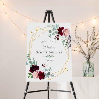 Bridal Shower Eucalyptus Floral Burgundy Welcome Foam Board