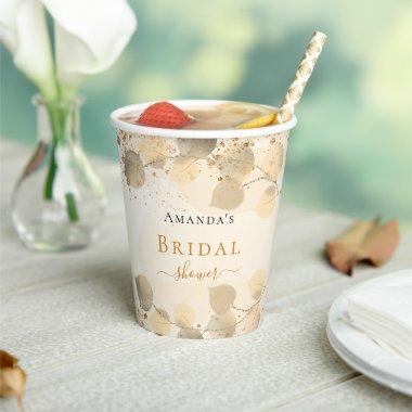 eucalyptus glitter golden monogram paper cups