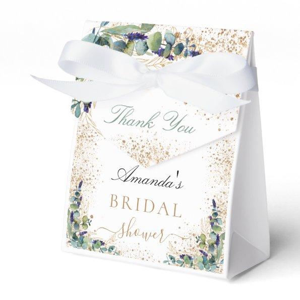 Bridal shower eucalyptus glitter name thank you favor box