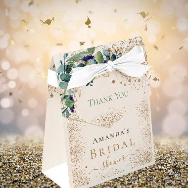 Bridal shower eucalyptus glitter thank you favor boxes