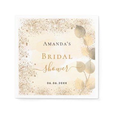 Bridal Shower eucalyptus golden glitter monogram Napkins