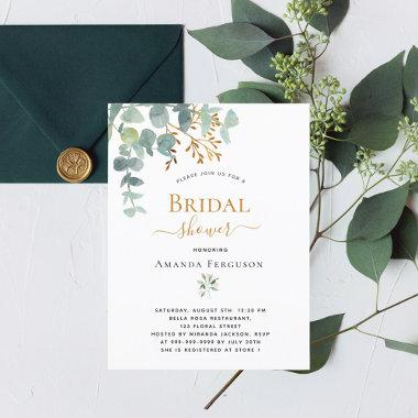 Bridal shower eucalyptus greenery gold elegant postInvitations