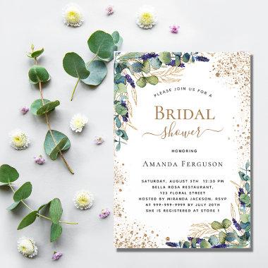 Bridal Shower eucalyptus greenery gold glitter Invitations