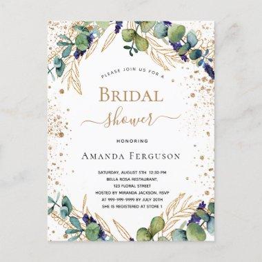 Bridal Shower eucalyptus greenery gold glitter Invitation PostInvitations