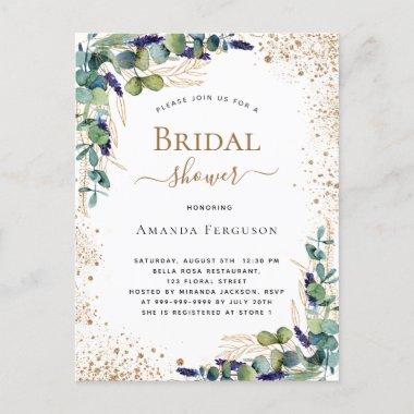 Bridal Shower eucalyptus greenery gold glitter Invitation PostInvitations