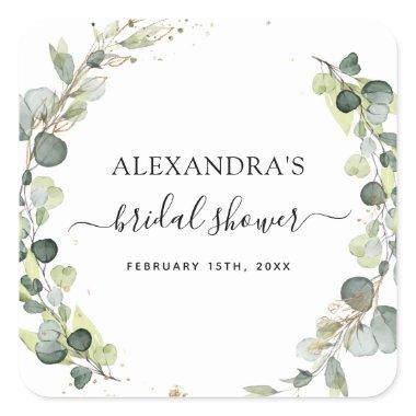 Bridal Shower Eucalyptus Greenery Succulent Square Sticker