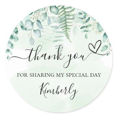 Bridal shower eucalyptus greenery thank you classic round sticker