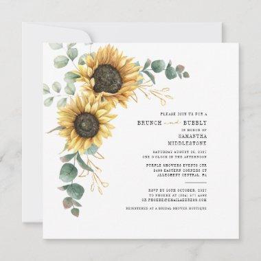 Bridal Shower Eucalyptus Sunflower Brunch Bubbly Invitations