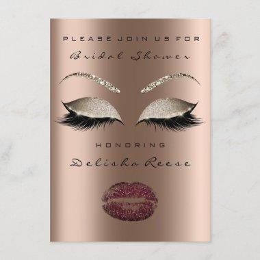 Bridal Shower Eyes Bronze Sparkly Lips Burgundy Invitations