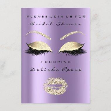 Bridal Shower Eyes Gold Sparkly Lips Teal Purple Invitations
