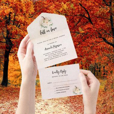 Bridal Shower fall in love pumpkin RSVP All In One Invitations