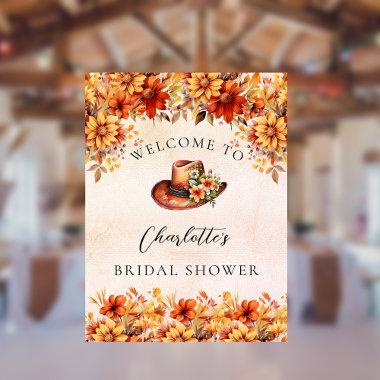 Bridal Shower fall orange florals cowgirl welcome Poster