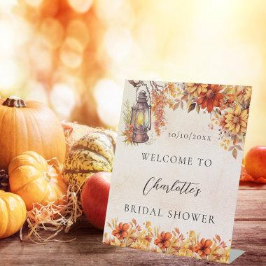 Bridal Shower fall orange flowers welcome Pedestal Sign