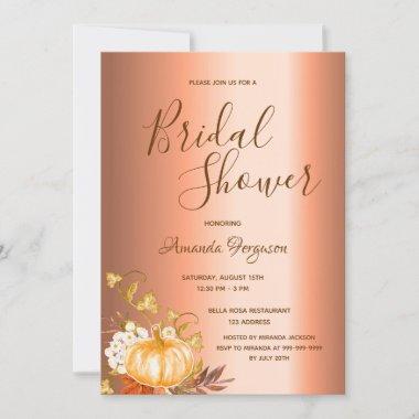 Bridal Shower fall pumpkin copper script Invitations