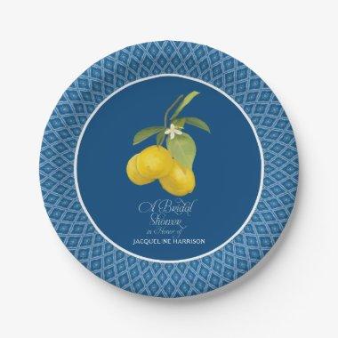 Bridal Shower Farm Royal Blue Lemon Flower Citrus Paper Plates