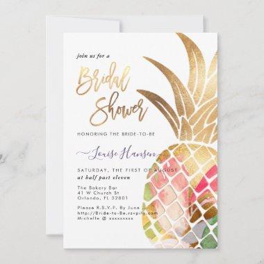 Bridal Shower, Faux Gold Watercolor Pineapple Save The Date