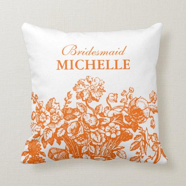 Bridal Shower Favor Floral Basket Orange Throw Pillow