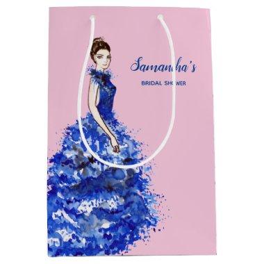 Bridal Shower Favor Lady with Sparkly Blue Gown Medium Gift Bag