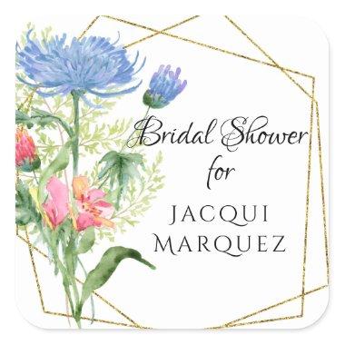 Bridal Shower Favor Modern Geometric Floral n Fern Square Sticker