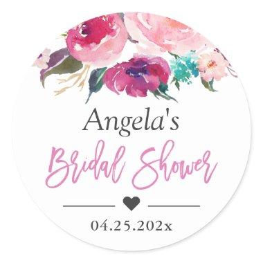 Bridal Shower Favor Modern Watercolor Floral Classic Round Sticker