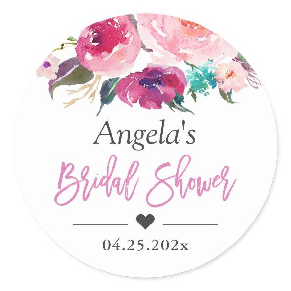 Bridal Shower Favor Modern Watercolor Floral Classic Round Sticker