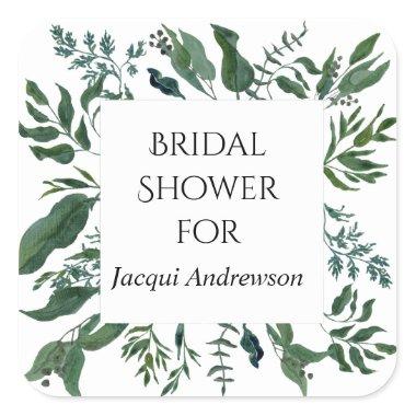 Bridal Shower Favor Seal Emerald Forest Foliage