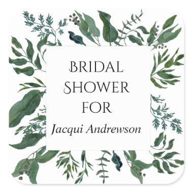 Bridal Shower Favor Seal Emerald Forest Foliage