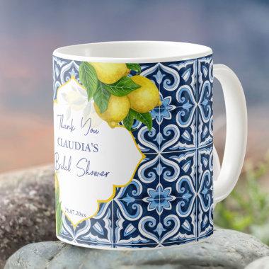 Bridal shower favors blue tiles lemon Amalfi Coffee Mug