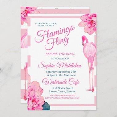 Bridal Shower Flamingo Fling Stripe Floral Chic Invitations