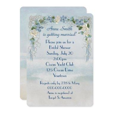 Bridal Shower Floral Arch On Ocean Watercolor Invitations