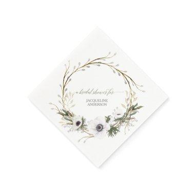 Bridal Shower Floral BOHO Wreath Anemone Rustic Paper Napkins