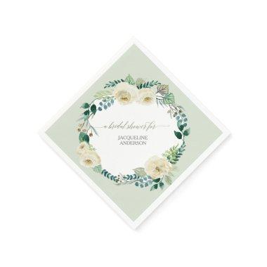 Bridal Shower Floral BOHO Wreath Mint Rose Rustic Napkins