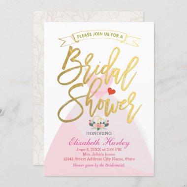 Bridal Shower Floral Bride Dress Diamond Ring Invitations