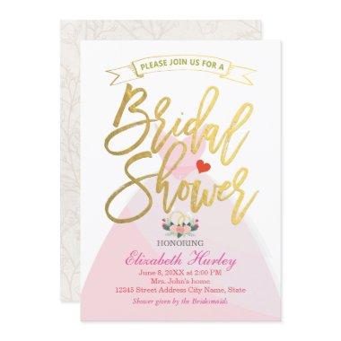 Bridal Shower Floral Bride Dress Diamond Ring Invitations