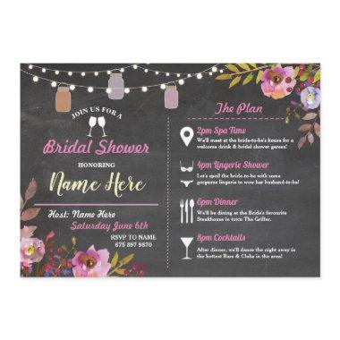 Bridal Shower Floral Chalk Jars Pink Itinerary Invitations