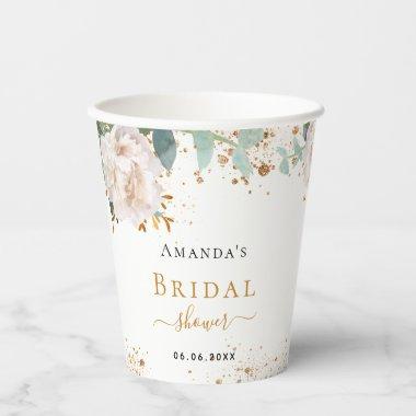 Bridal Shower floral eucalyptus greenery glitter Paper Cups