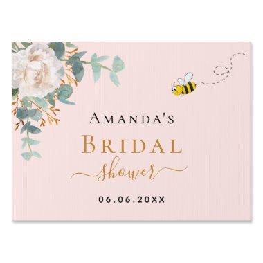 Bridal Shower floral eucalyptus greenery pink bee Sign